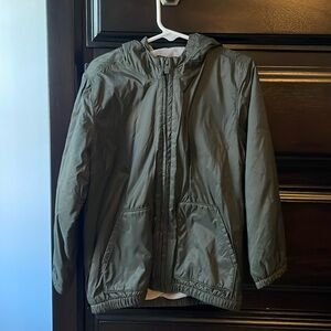 Boys Green windbreaker with grey fleece lining